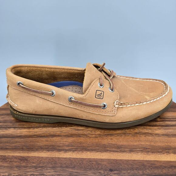 Sperry Top Sider Authentic Boat Shoes Men's 10 M Tan Sahara Leather 2-Eye Deck - Picture 2 of 8